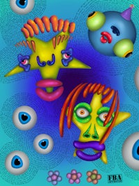 a drawing of a group of faces and eyes